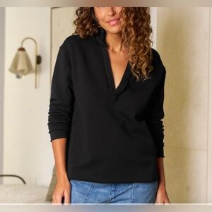 Frank & Eileen Patrick Popover Henley Pullover Fleece Black Small $238 Sweater